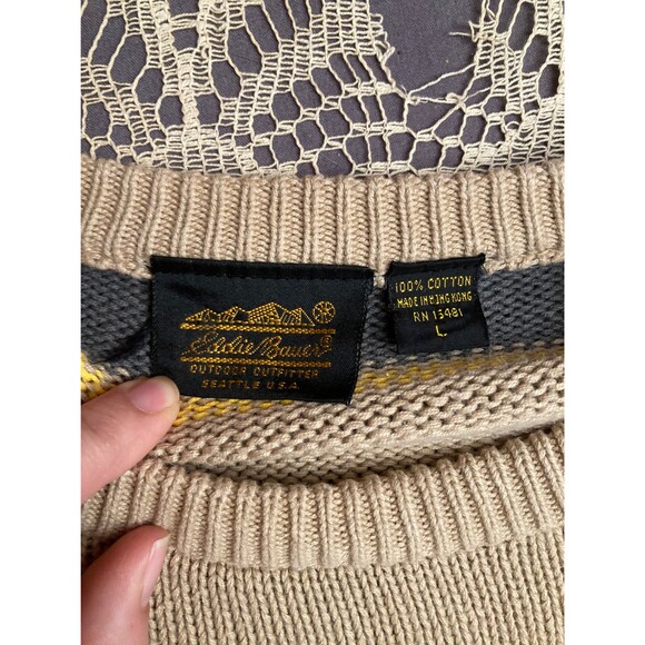 Eddie Bauer Vintage 80s Sweater 1980s Cotton Striped Pullover Size Large - Picture 3 of 5